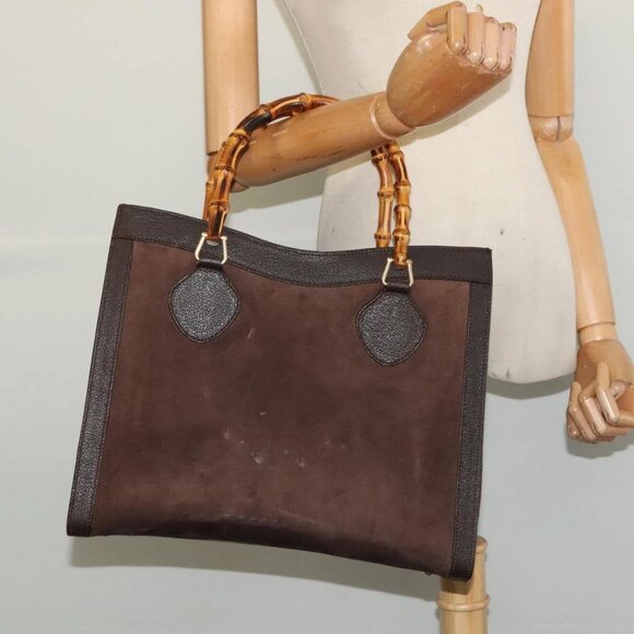 GUCCI Bamboo Hand Bag Suede Brown Gold 002 1186 0260 Auth 139520 - Picture 1 of 15